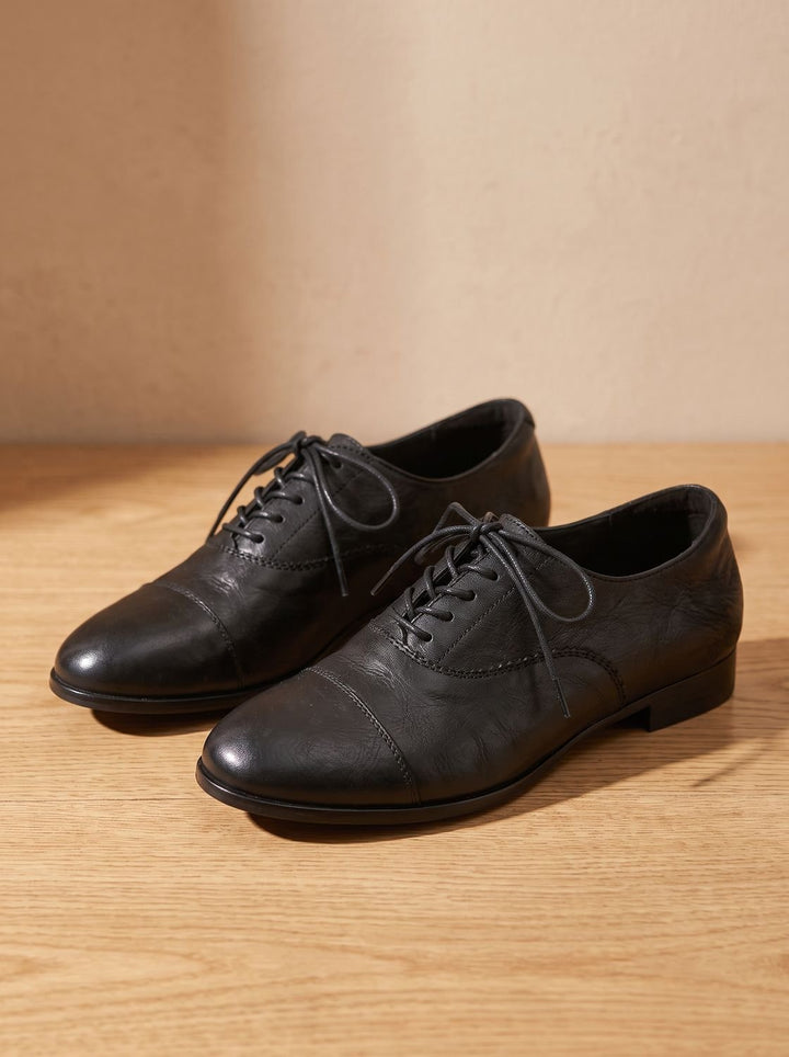 Women's Leather Lace-Up Cap Toe Flat Oxford Shoes