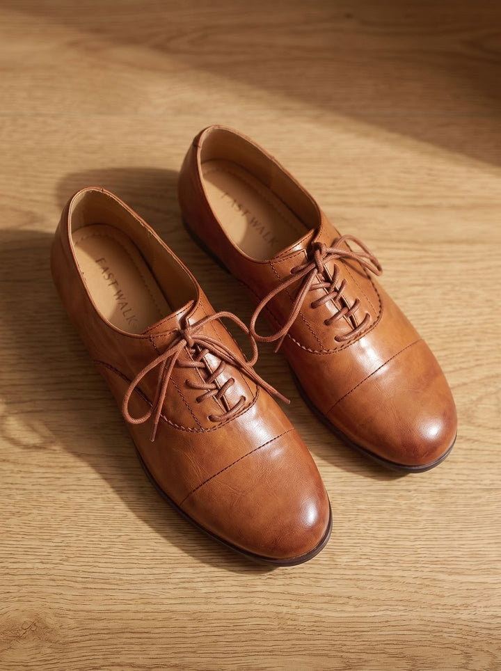Women's Leather Lace-Up Cap Toe Flat Oxford Shoes