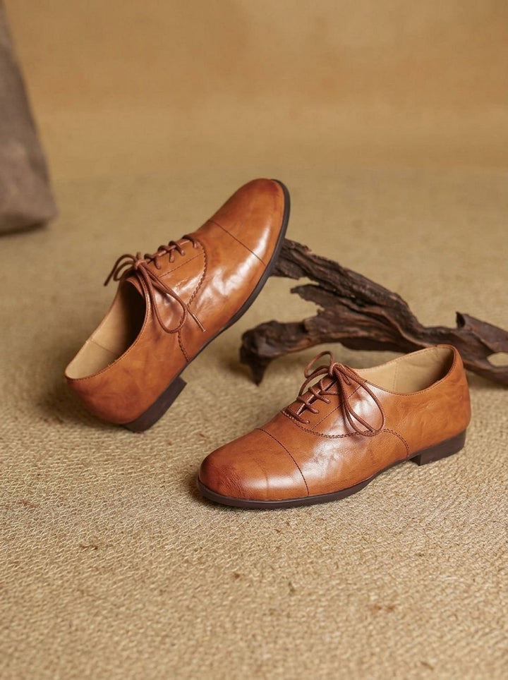 Women's Leather Lace-Up Cap Toe Flat Oxford Shoes