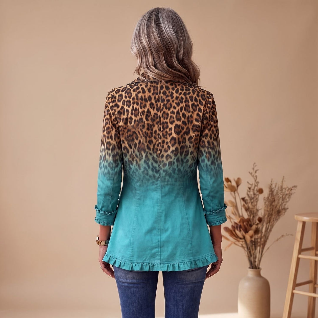 Women's Leopard Ombre Ruffle-Trim Button-Front Blazer