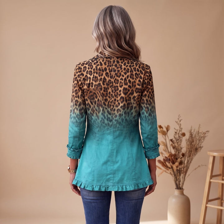 Women's Leopard Ombre Ruffle-Trim Button-Front Blazer