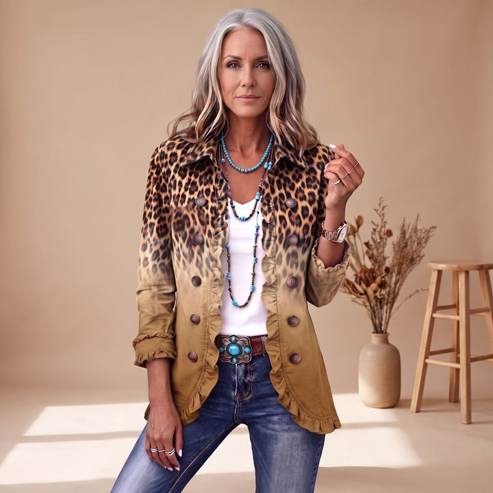 Women's Leopard Ombre Ruffle-Trim Button-Front Blazer - Ochre
