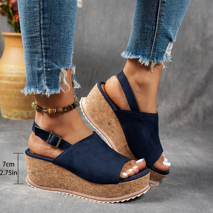 Women's Leopard Print Cork Wedge Comfortable Sandals Adjustable Buckle