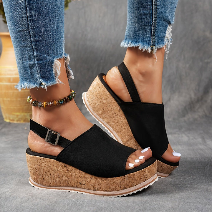 Women's Leopard Print Cork Wedge Comfortable Sandals Adjustable Buckle