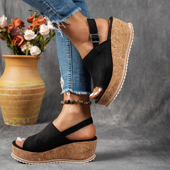 Women's Leopard Print Cork Wedge Comfortable Sandals Adjustable Buckle