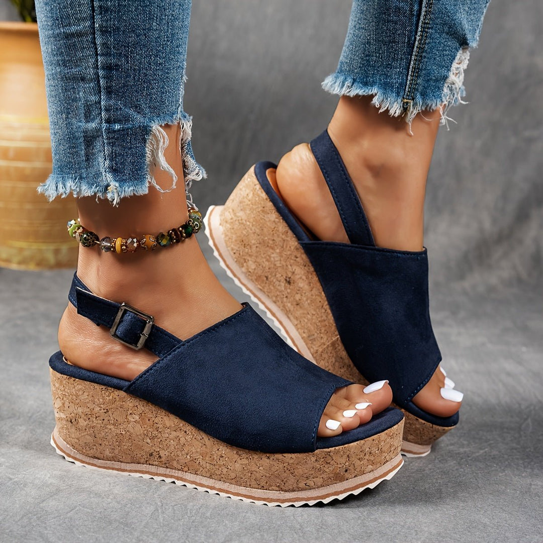 Women's Leopard Print Cork Wedge Comfortable Sandals Adjustable Buckle - Marineblauw