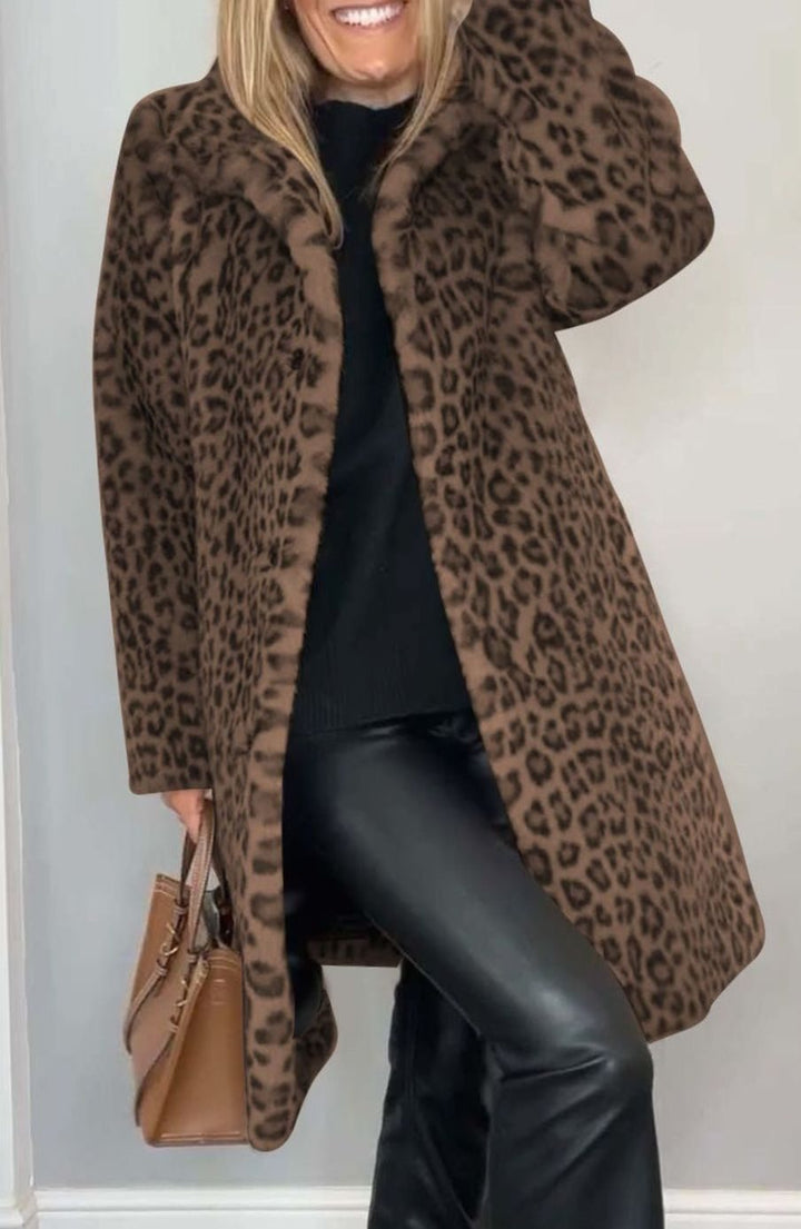 Women's Leopard Print Faux Fur Long Winter Coat