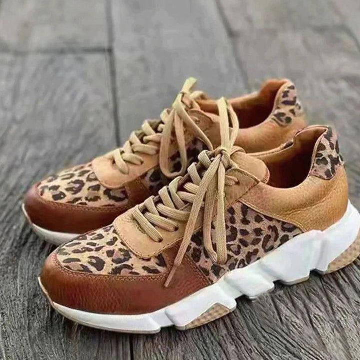 Women's Leopard Print Lace-Up Chunky Street Sneakers