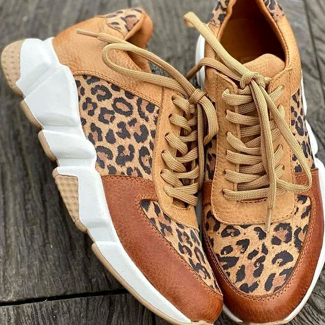 Women's Leopard Print Lace-Up Chunky Street Sneakers