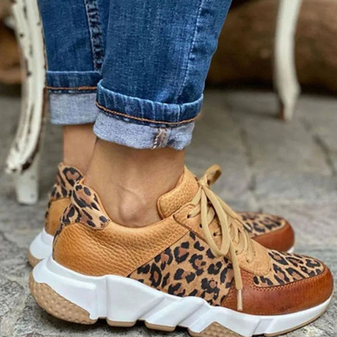 Women's Leopard Print Lace-Up Chunky Street Sneakers