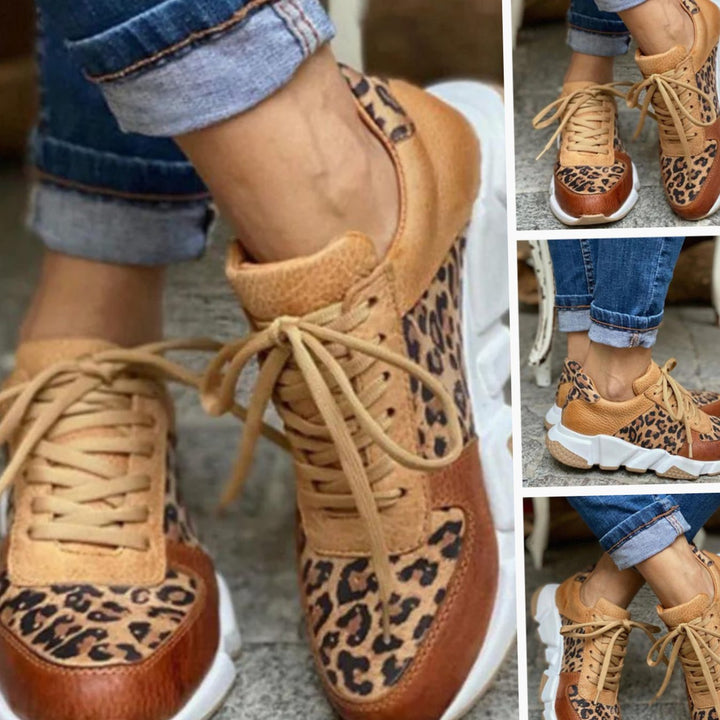 Women's Leopard Print Lace-Up Chunky Street Sneakers