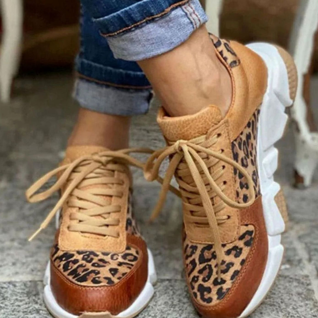Women's Leopard Print Lace-Up Chunky Street Sneakers