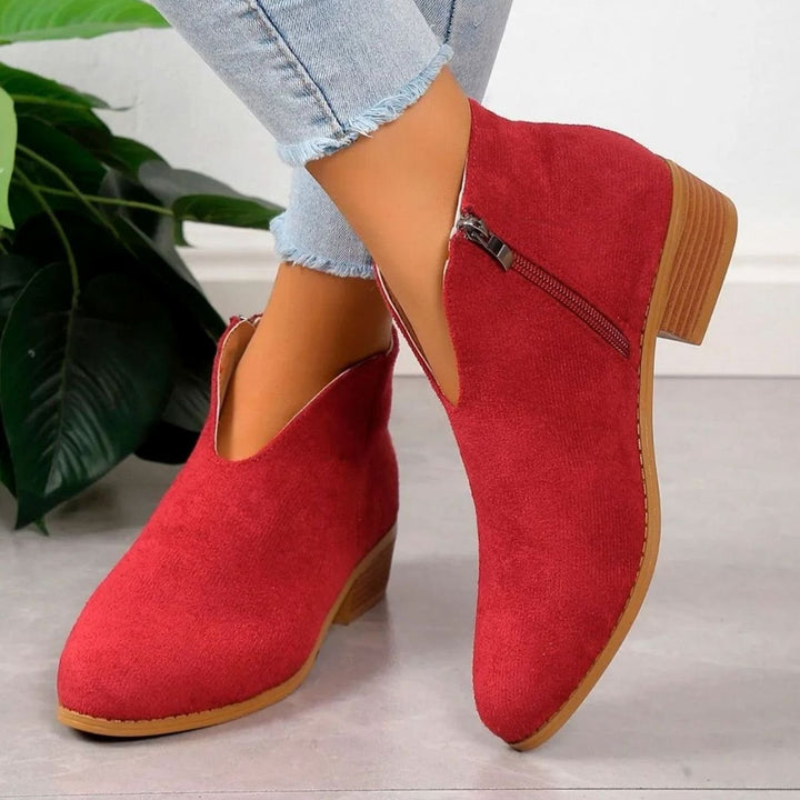 Women's Leopard Print Side-Zip Block-Heel Ankle Boots - Red