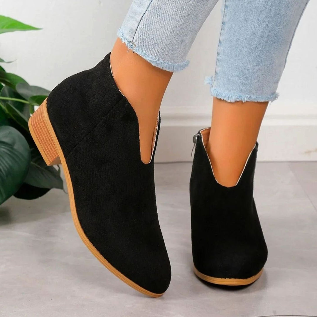Women's Leopard Print Side-Zip Block-Heel Ankle Boots - Black