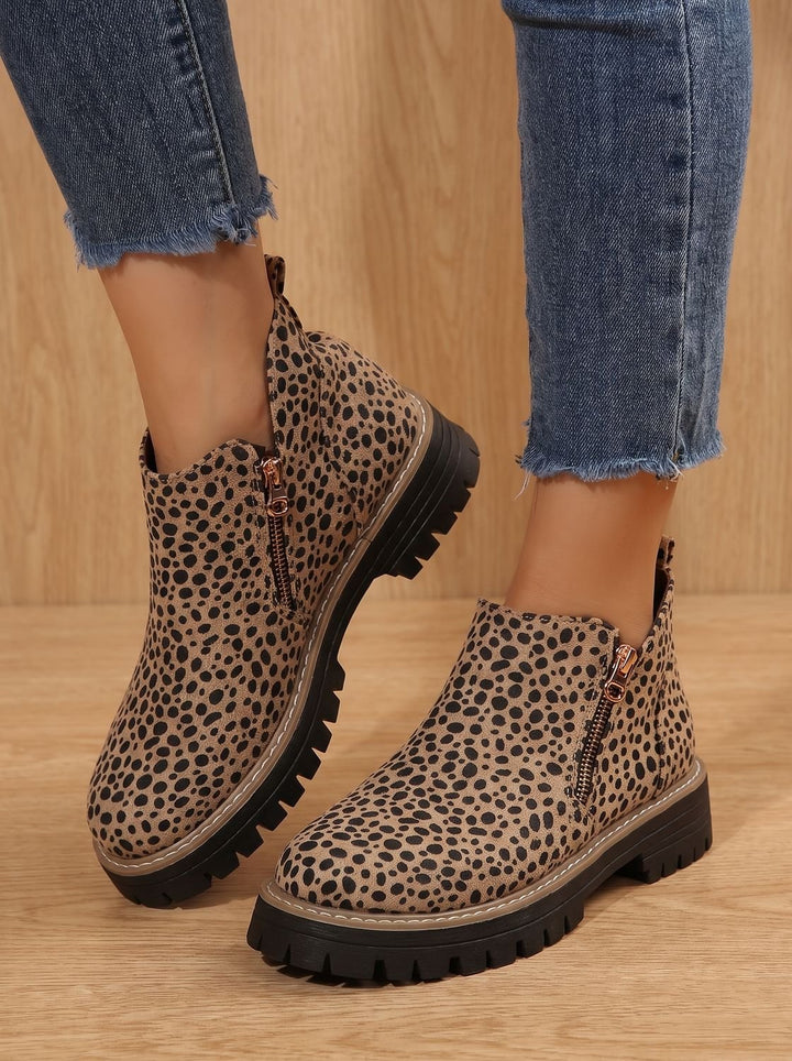 Women's Leopard Print Side-Zip Chunky Platform Ankle Boots - Leopard Print
