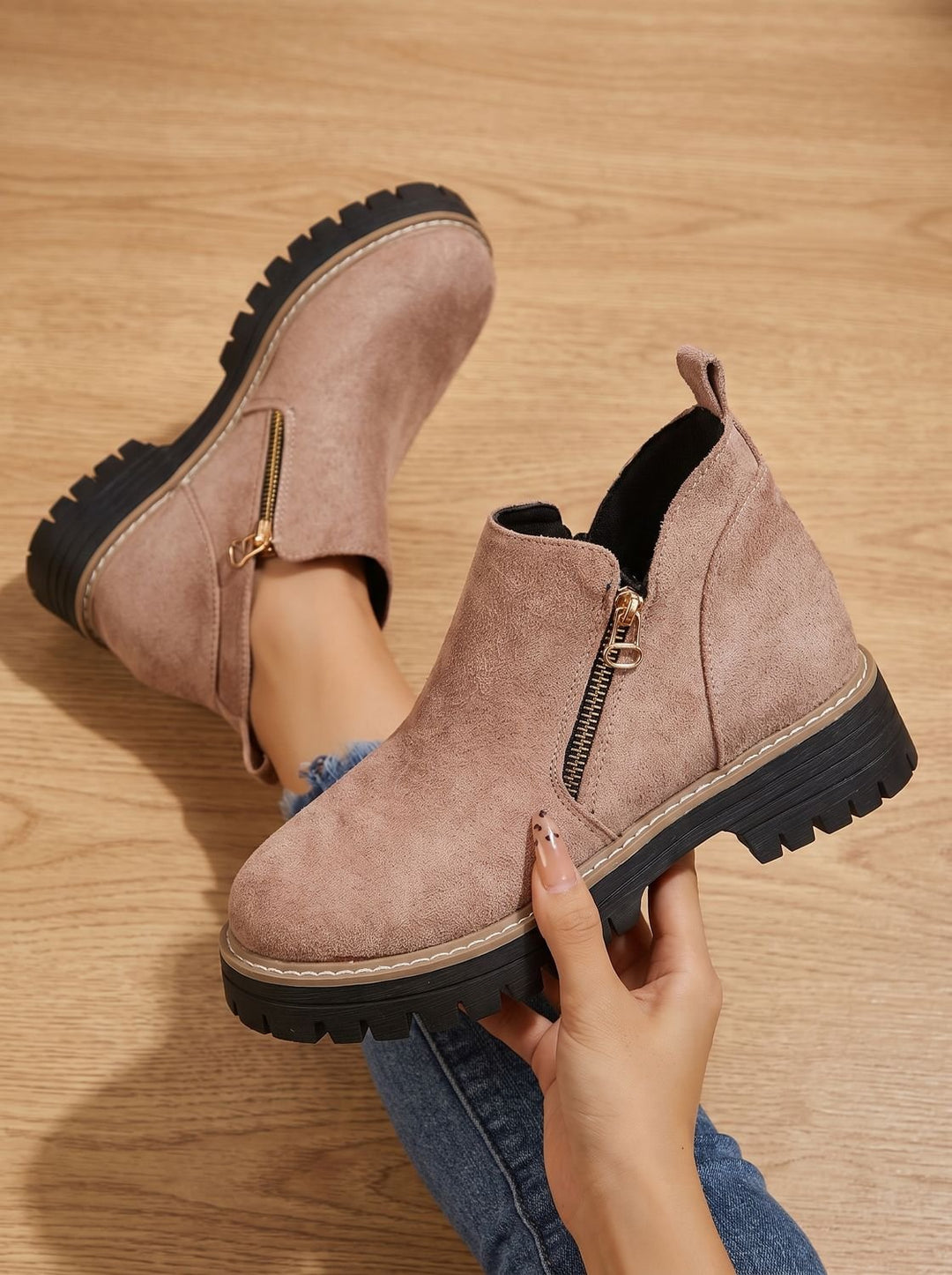Women's Leopard Print Side-Zip Chunky Platform Ankle Boots - Pink