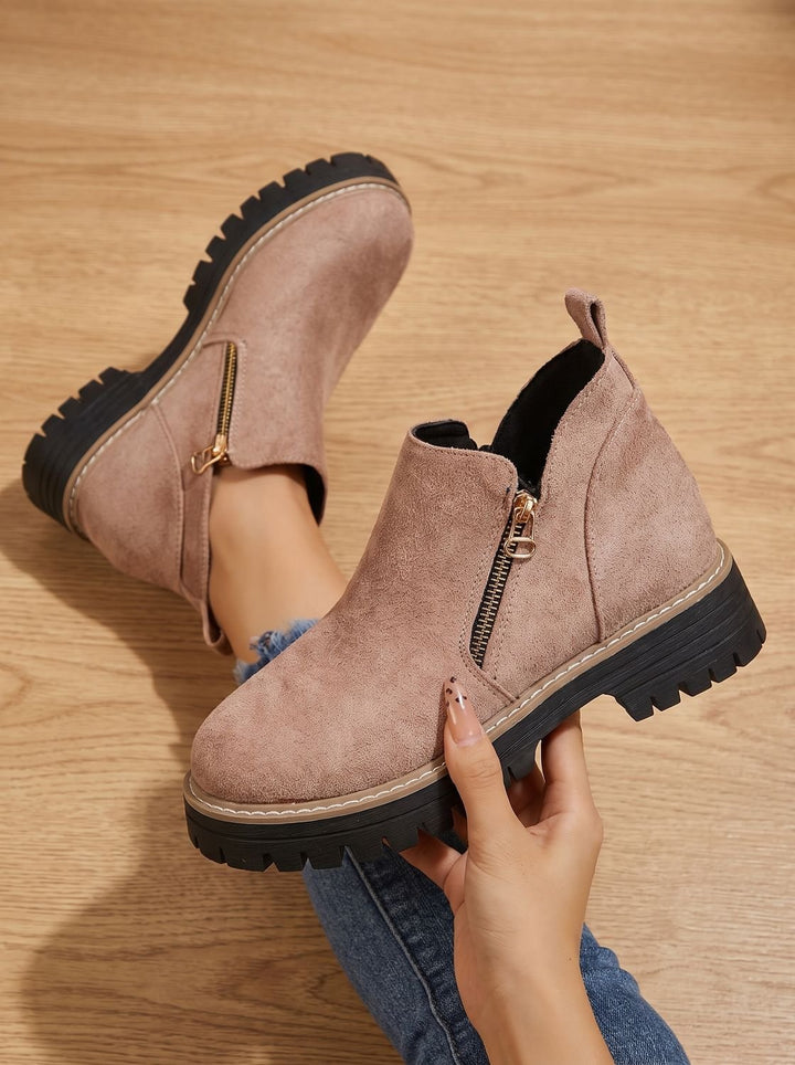 Women's Leopard Print Side-Zip Chunky Platform Ankle Boots - Pink