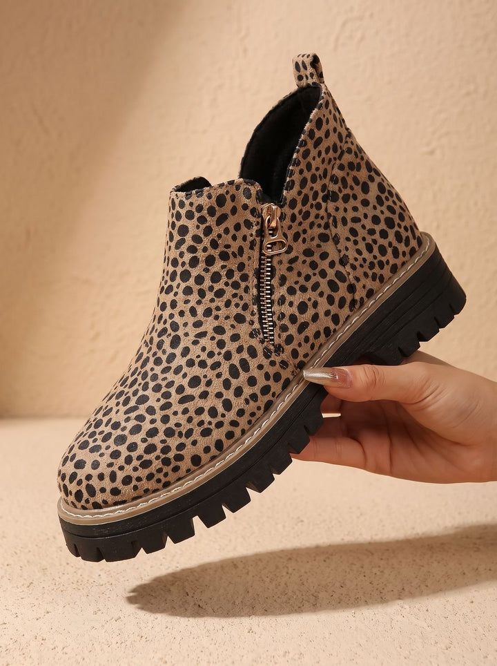 Women's Leopard Print Side-Zip Chunky Platform Ankle Boots