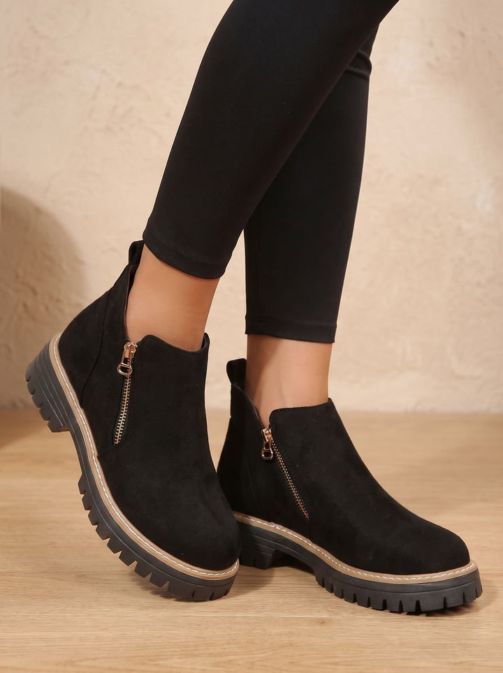 Women's Leopard Print Side-Zip Chunky Platform Ankle Boots - Black
