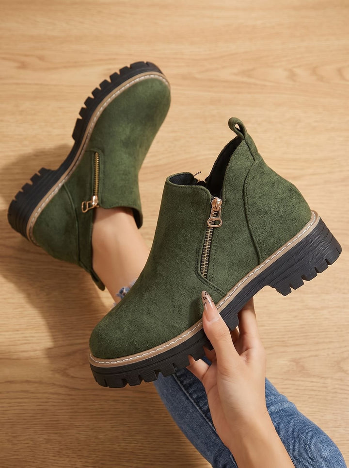 Women's Leopard Print Side-Zip Chunky Platform Ankle Boots - Green