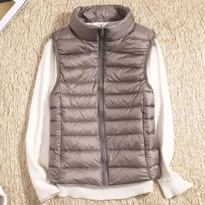 Women's Lightweight Quilted Zip-Front Sleeveless Puffer Vest - Khaki