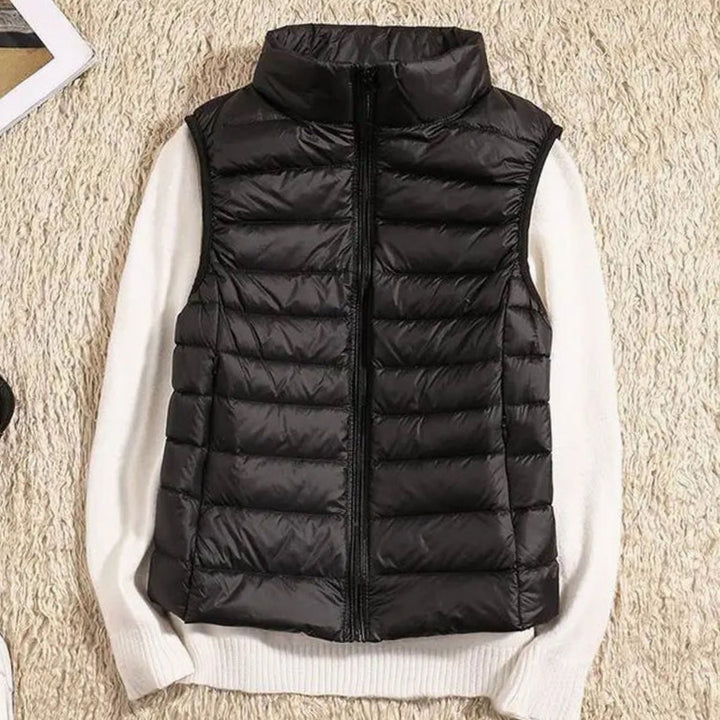 Women's Lightweight Quilted Zip-Front Sleeveless Puffer Vest - Black
