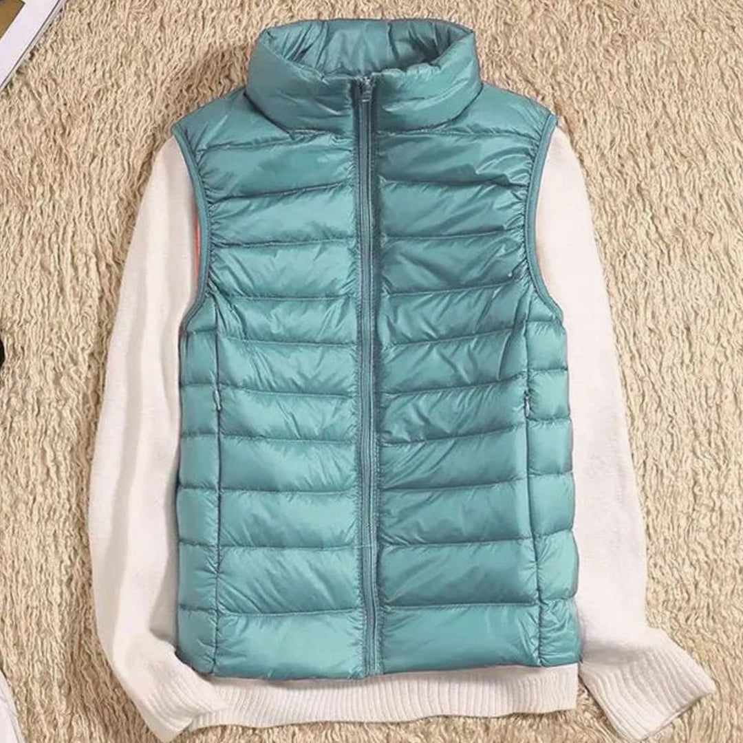 Women's Lightweight Quilted Zip-Front Sleeveless Puffer Vest - Light Blue