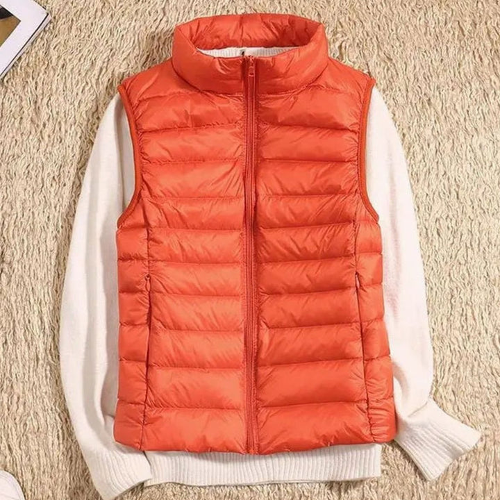 Women's Lightweight Quilted Zip-Front Sleeveless Puffer Vest - Orange