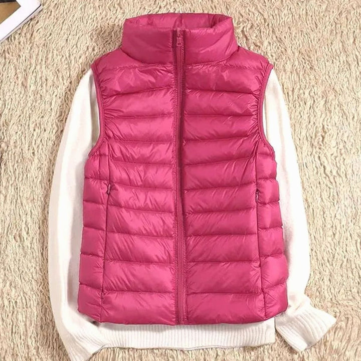 Women's Lightweight Quilted Zip-Front Sleeveless Puffer Vest - Rose Red
