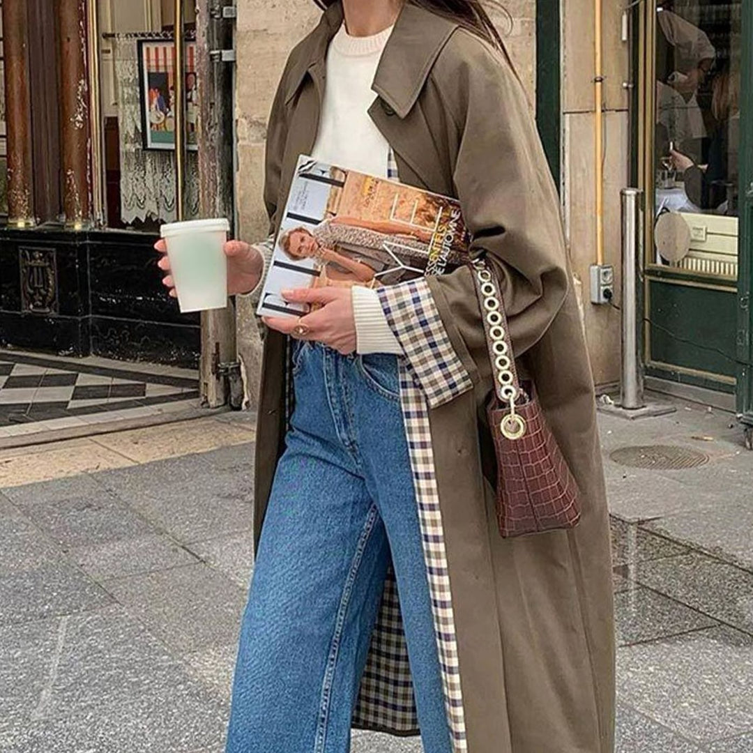 Women's Lightweight Waterproof Lapel Trench Coat - Khaki Green