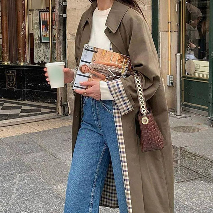 Women's Lightweight Waterproof Lapel Trench Coat - Khaki Green