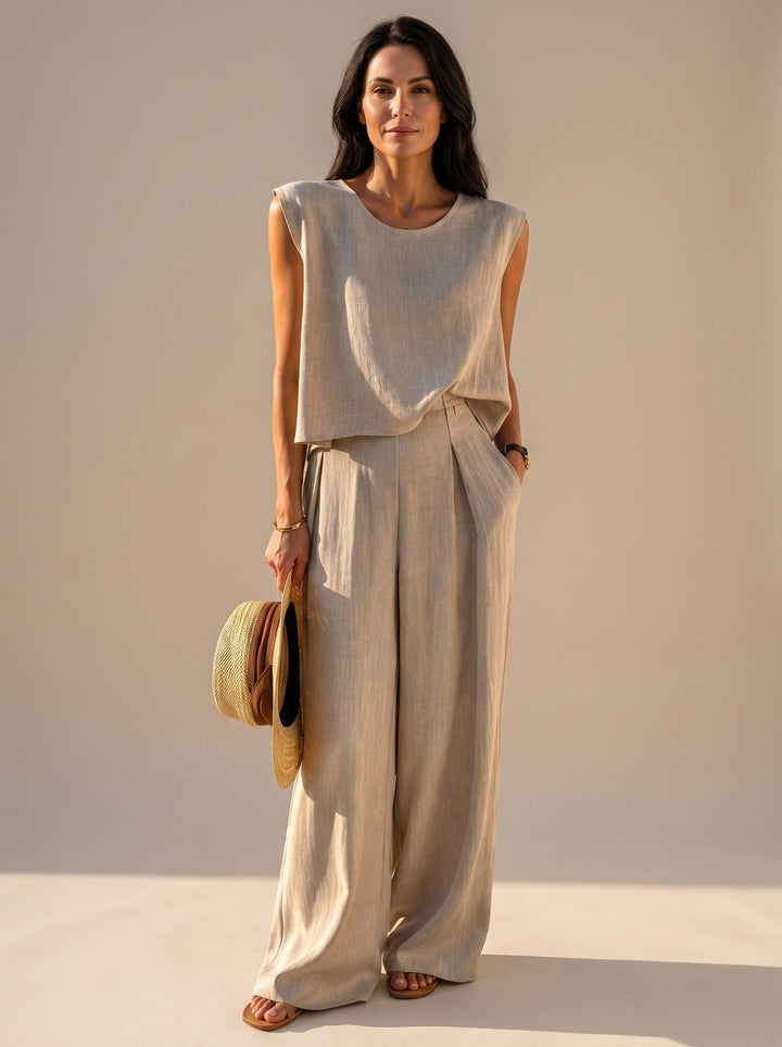 Women's Linen-Blend Wide-Leg Pants Sleeveless Top Two-Piece Set