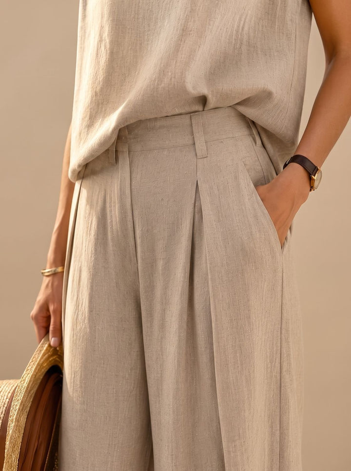 Women's Linen-Blend Wide-Leg Pants Sleeveless Top Two-Piece Set