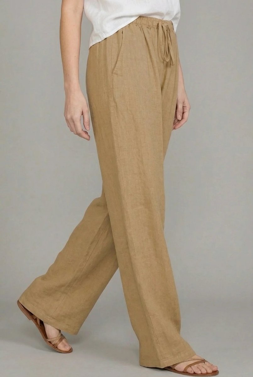 Women's Linen Drawstring Relaxed Wide Leg Pants