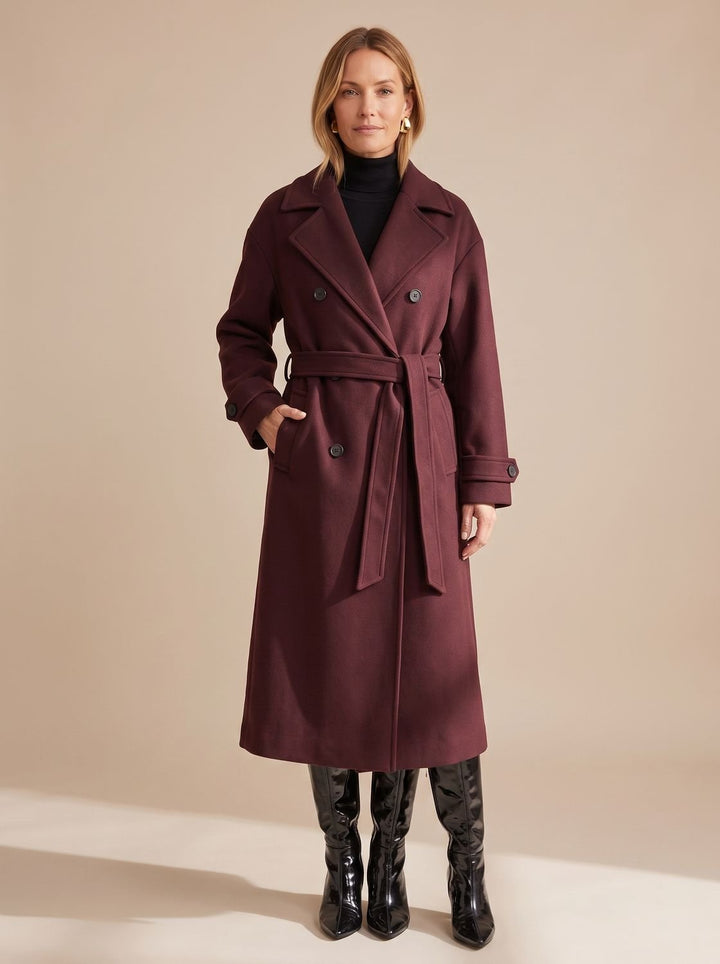 Women's Long Belted Wrap Winter Coat