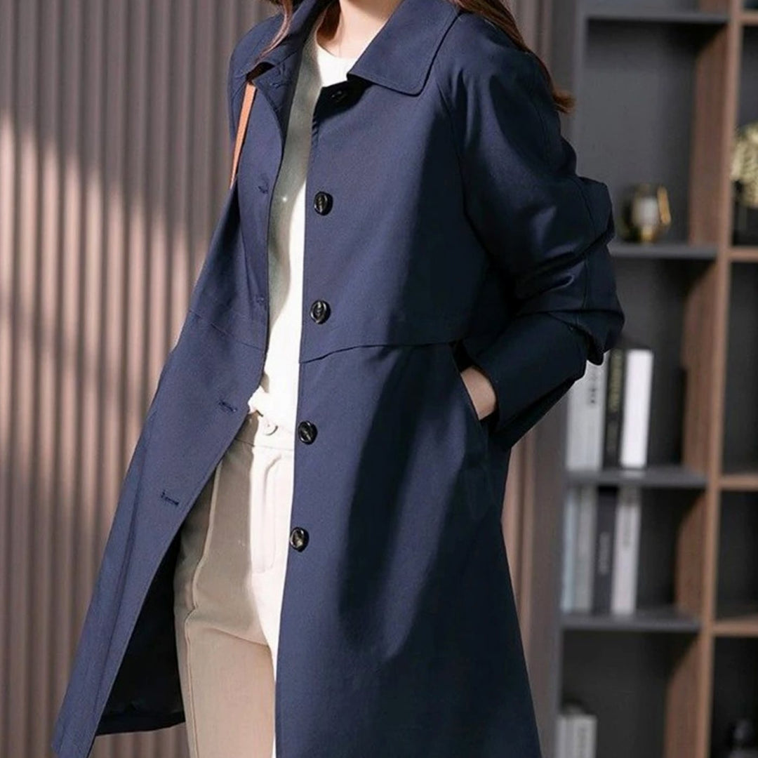 Women's Long Button-Front Longline Trench Coat