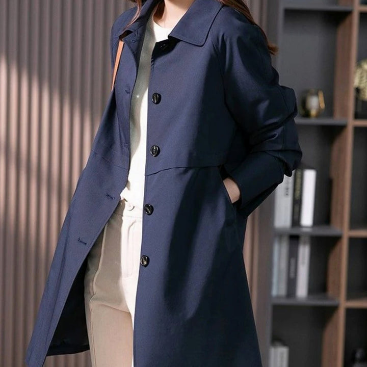 Women's Long Button-Front Longline Trench Coat