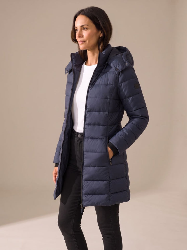 Women's Long Hooded Puffer Jacket Insulated Quilted Winter Coat - Navy