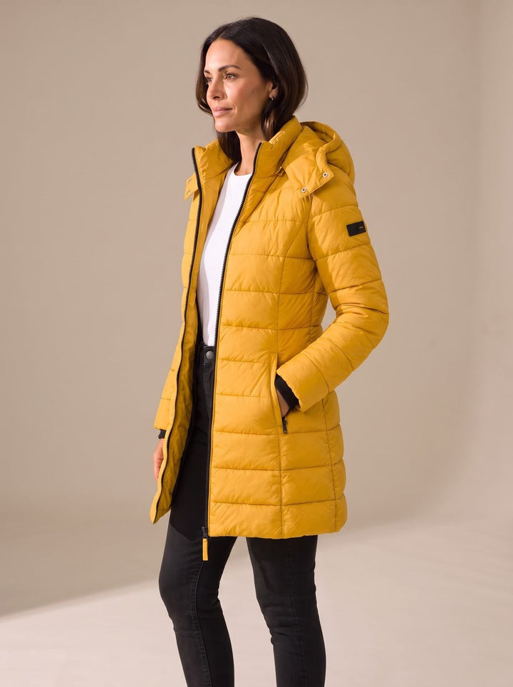 Women's Long Hooded Puffer Jacket Insulated Quilted Winter Coat - Yellow
