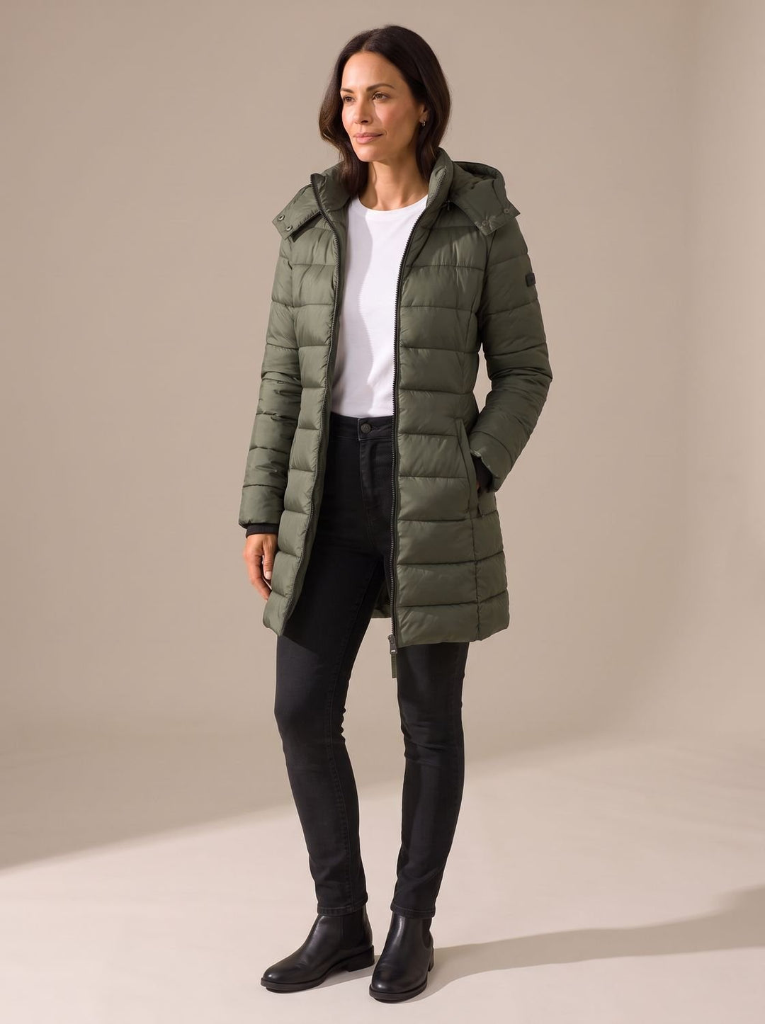 Women's Long Hooded Puffer Jacket Insulated Quilted Winter Coat - Green