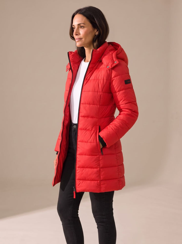 Women's Long Hooded Puffer Jacket Insulated Quilted Winter Coat - Red