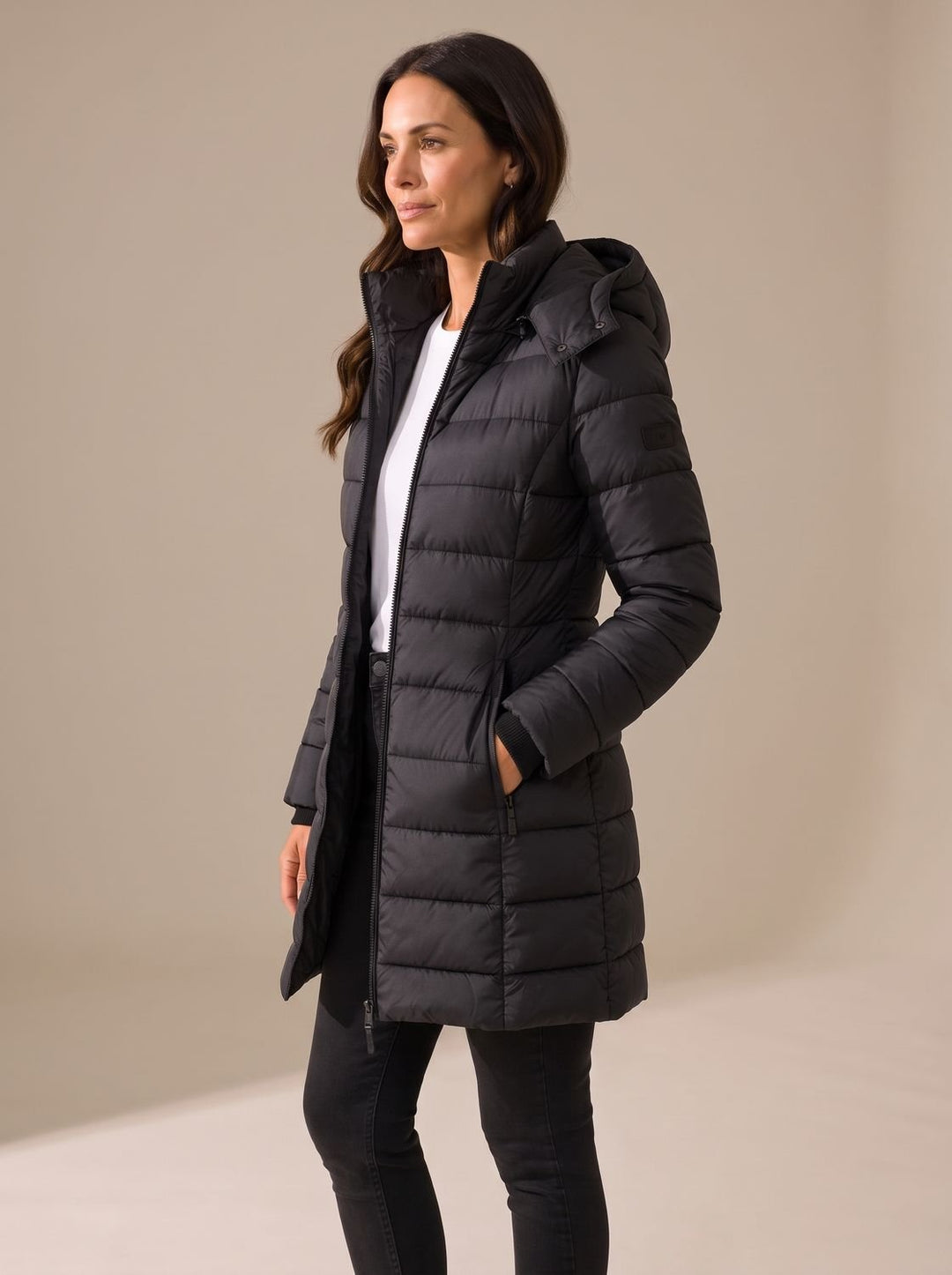 Women's Long Hooded Puffer Jacket Insulated Quilted Winter Coat - Black
