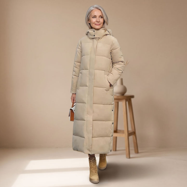 Women's Long Hooded Quilted Puffer Coat - Beige