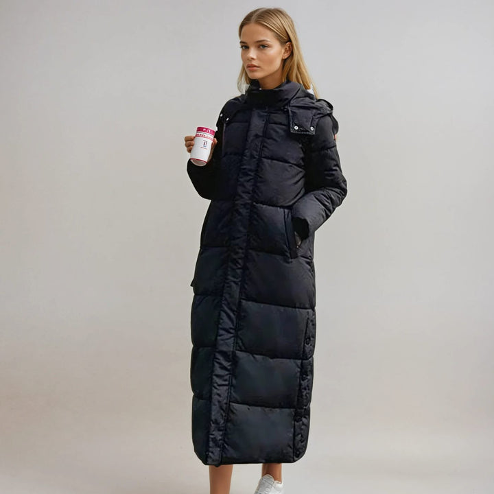 Women's Long Hooded Quilted Puffer Coat - Black
