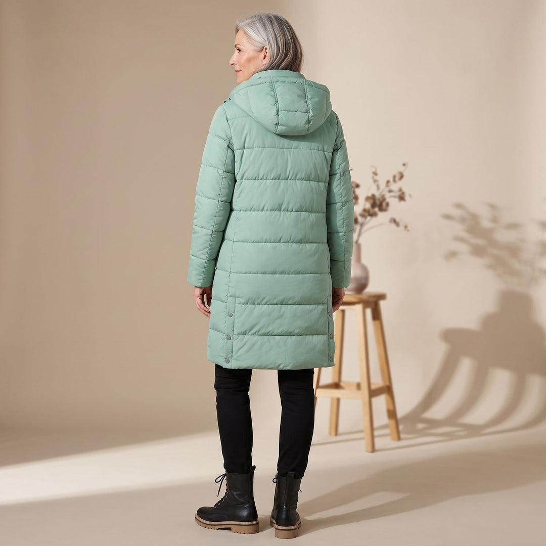 Women's Long Hooded Quilted Puffer Coat - Turquoise