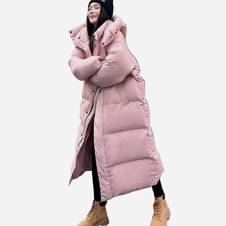 Women's Long Hooded Quilted Puffer Coat Relaxed Fit - Pink