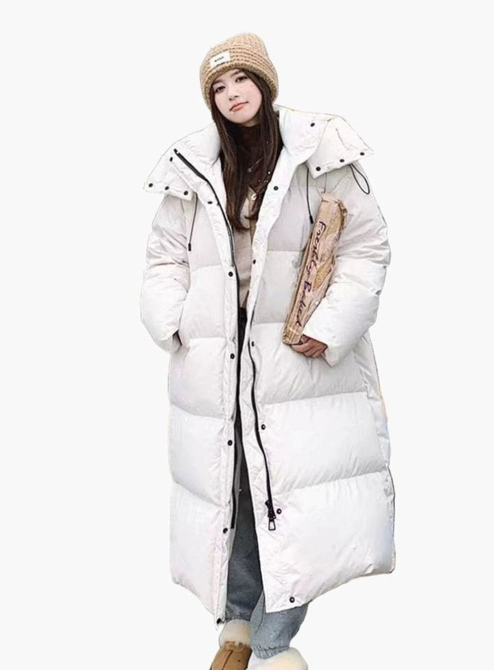 Women's Long Hooded Quilted Puffer Coat Relaxed Fit - Beige