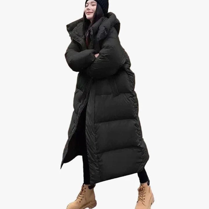 Women's Long Hooded Quilted Puffer Coat Relaxed Fit - Black