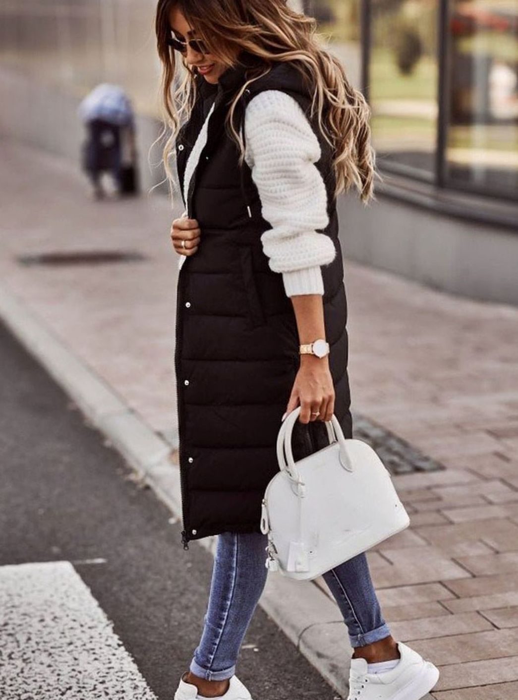 Women's Long Hooded Quilted Puffer Vest Sleeveless Winter Coat