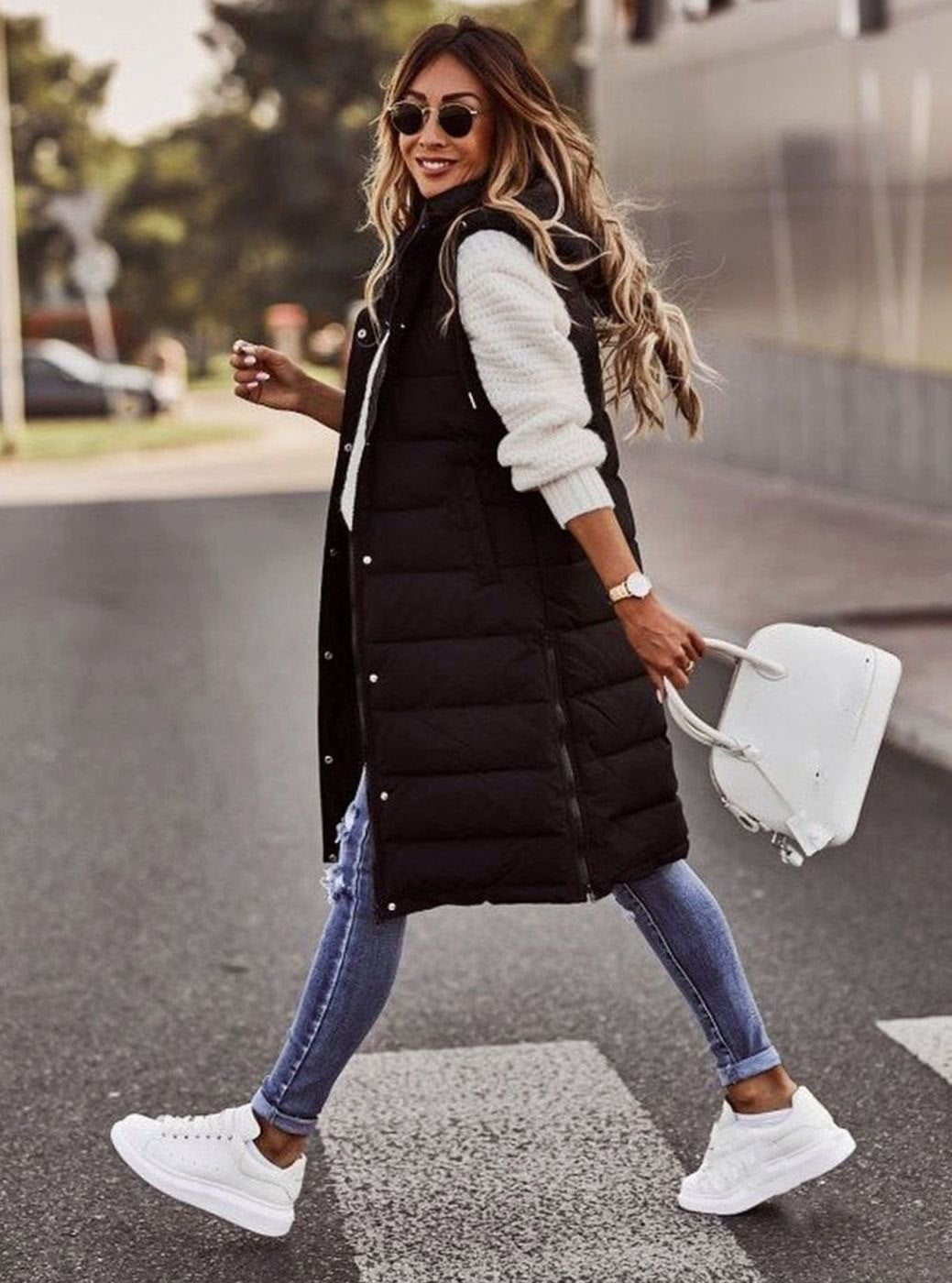 Women's Long Hooded Quilted Puffer Vest Sleeveless Winter Coat